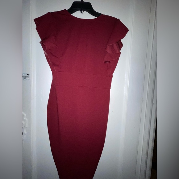 Stefano Di Roma Short Sleeve Flutter Sleeve Shift Dress - Wine Red - Picture 3 of 5